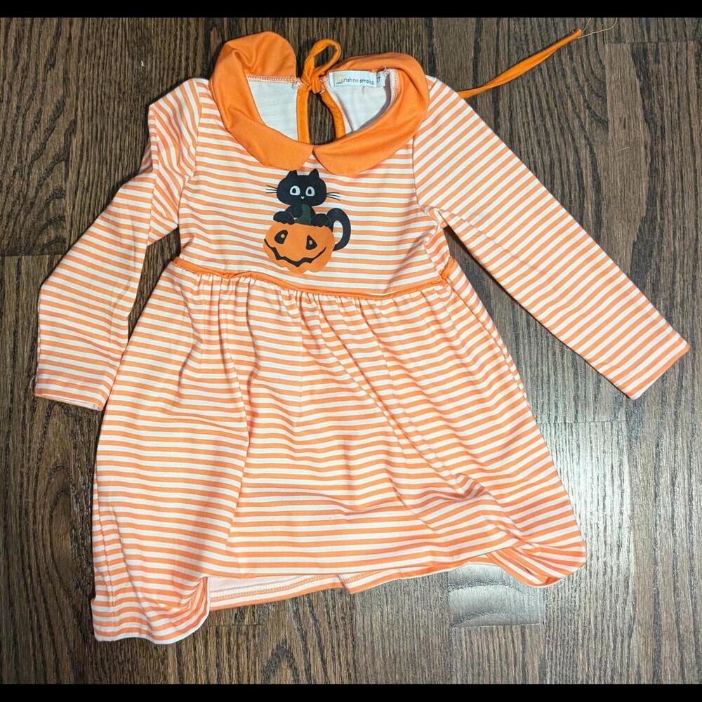 Sunshine Smock Orange and White Striped Dress, Pumpkin and Catsize 2T